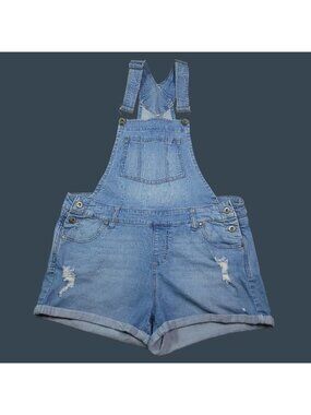 Blue Spice Womens Distressed Denim Overall Shorts 15 Front & Back Pockets